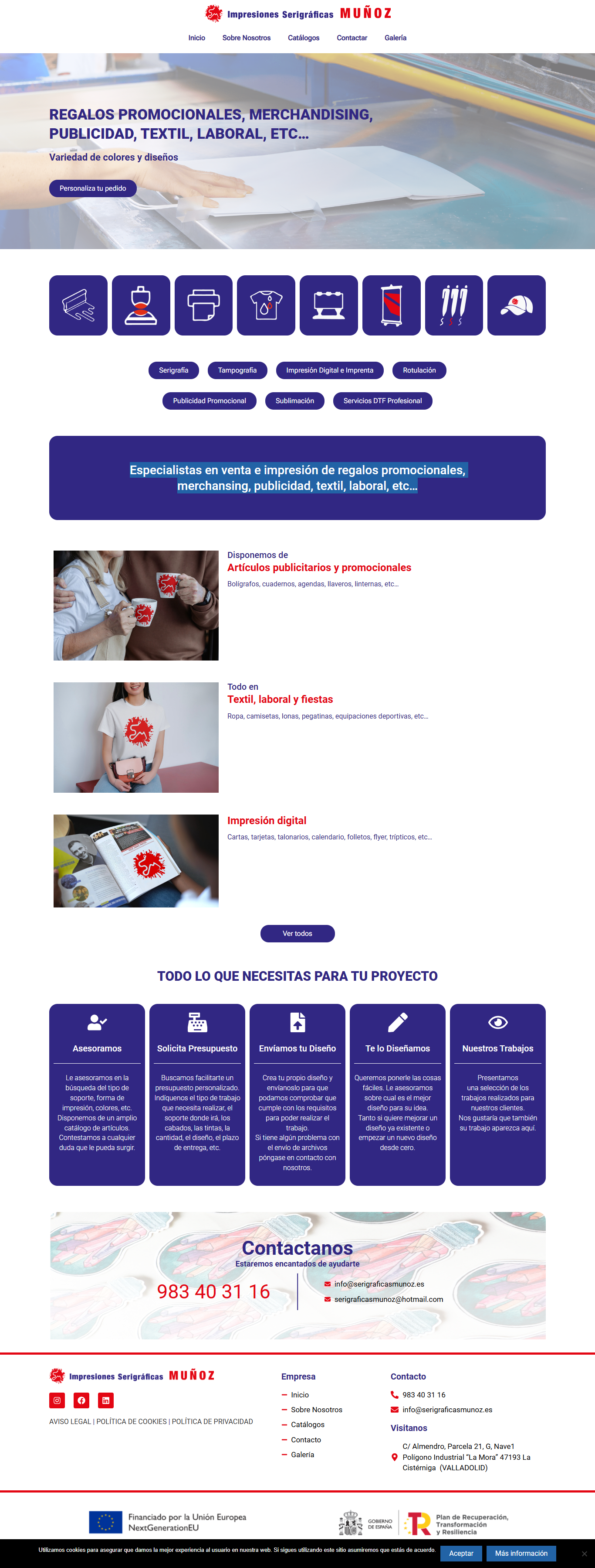 Homepage de la página web Impresiones serigráficas muñoz